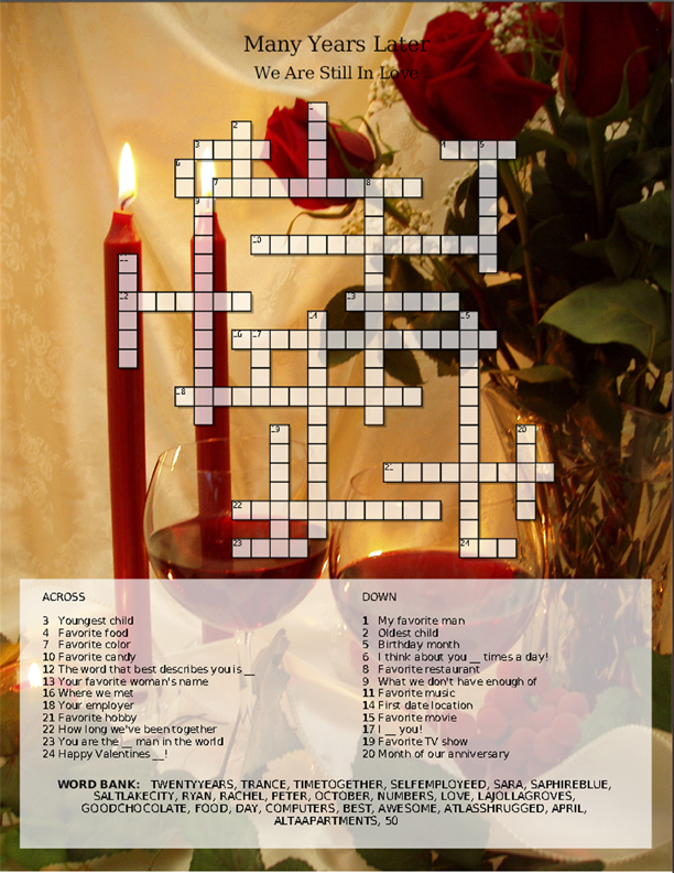 romantic crossword puzzle